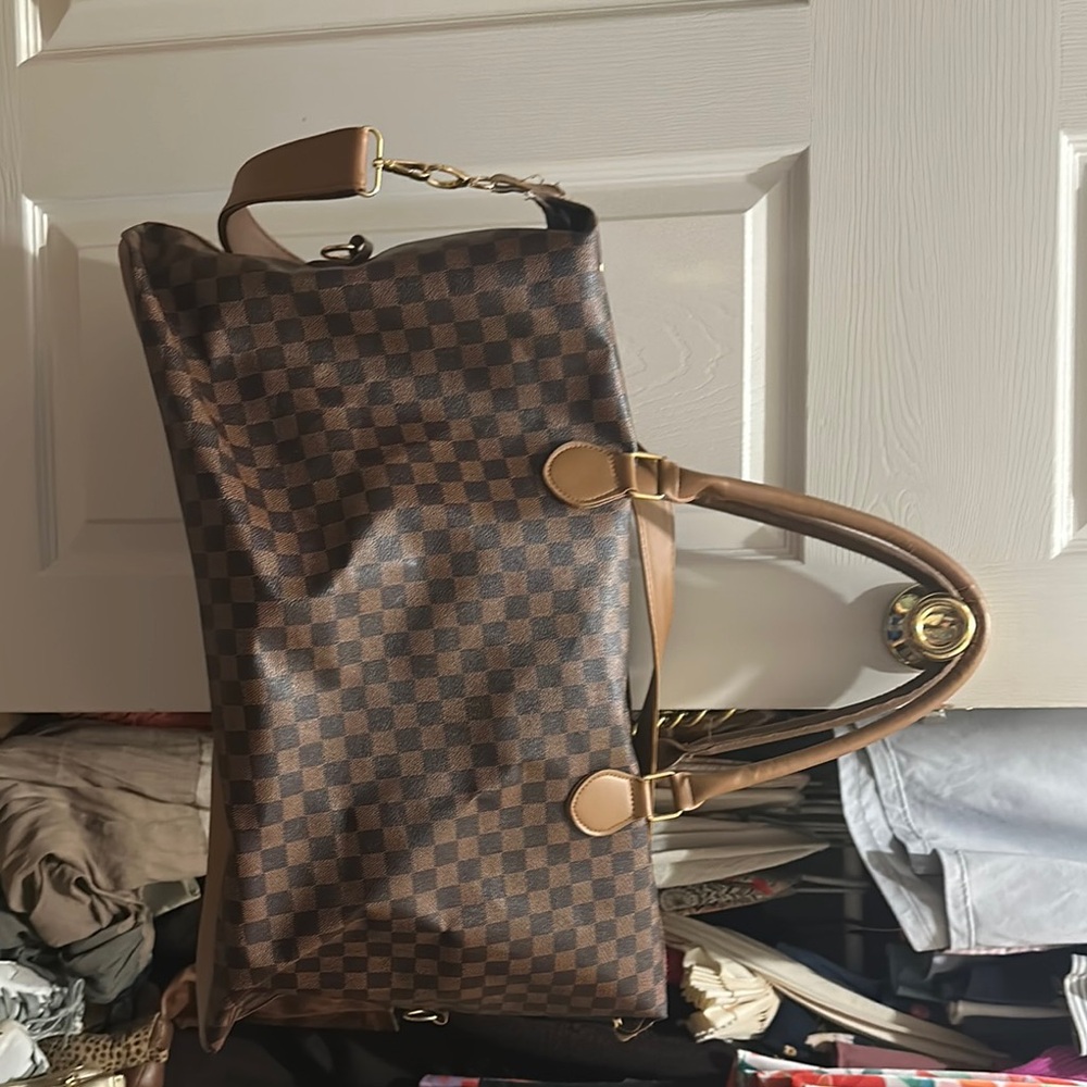 Brown Checkered Tote Bag